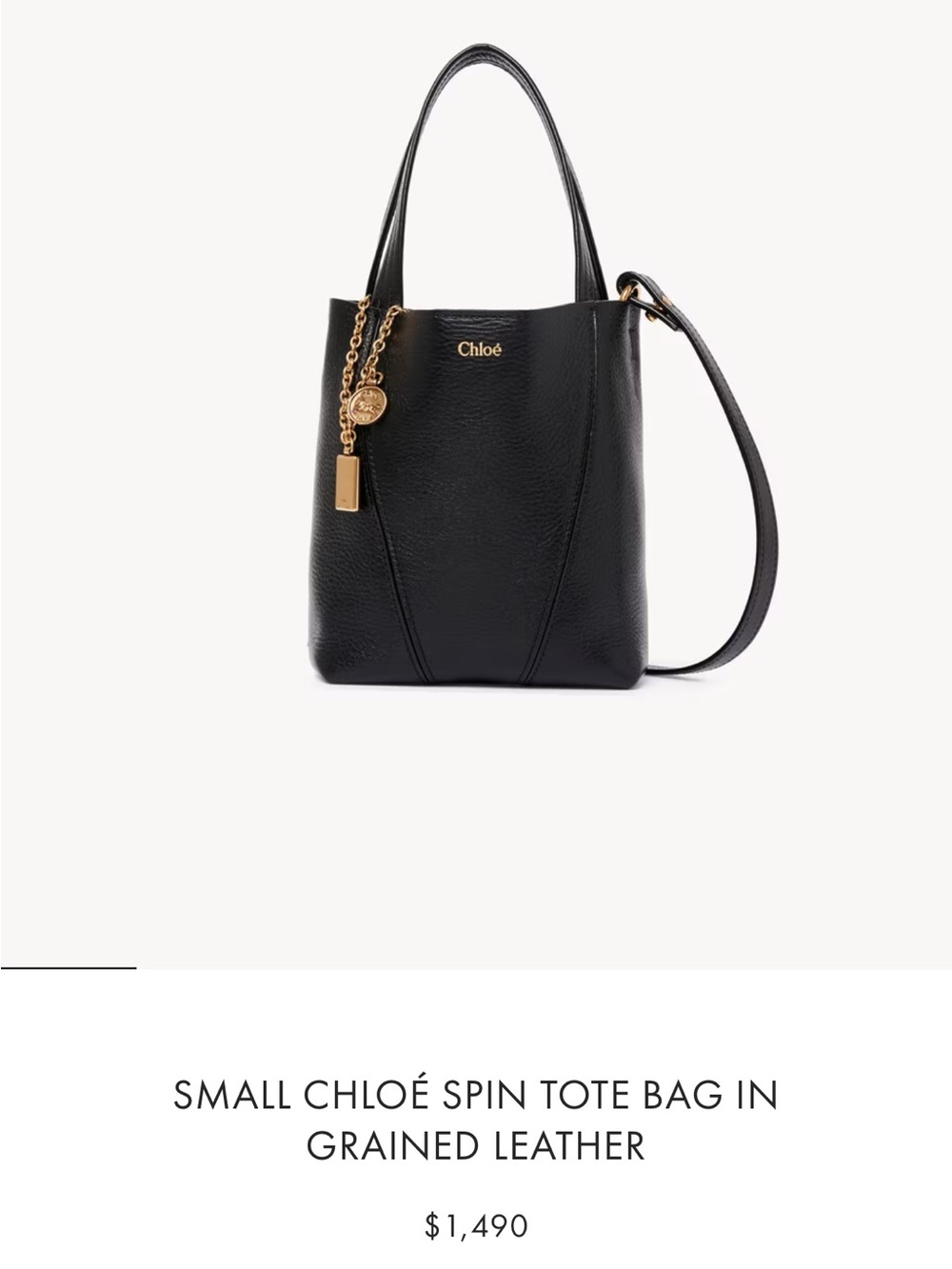 Chloé Black Grained Leather Tote with Gold Charm